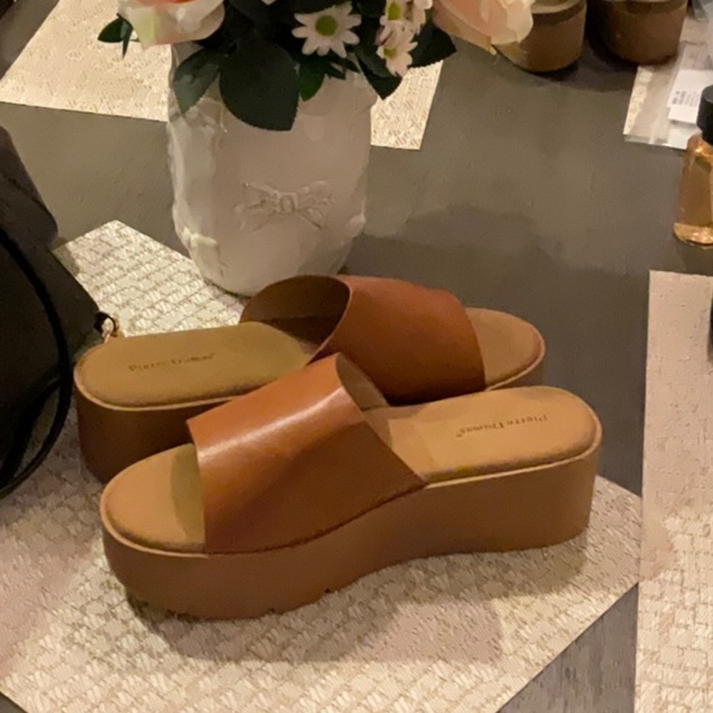 Pierre Dumas Tan Platform Mules